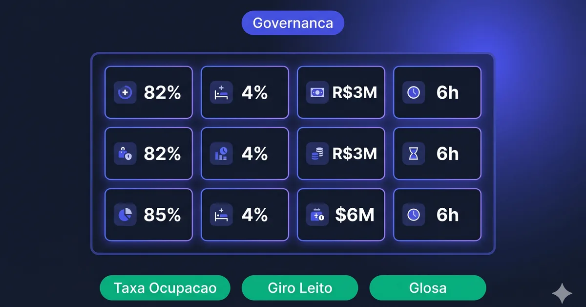 Dashboard com 12 KPIs essenciais da gestão hospitalar